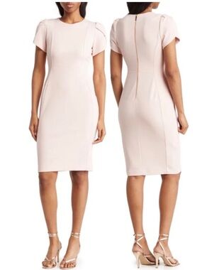 Calvin Klein Pale Blush Pink Tulip Sleeve Sheath Dress NWT Size 18